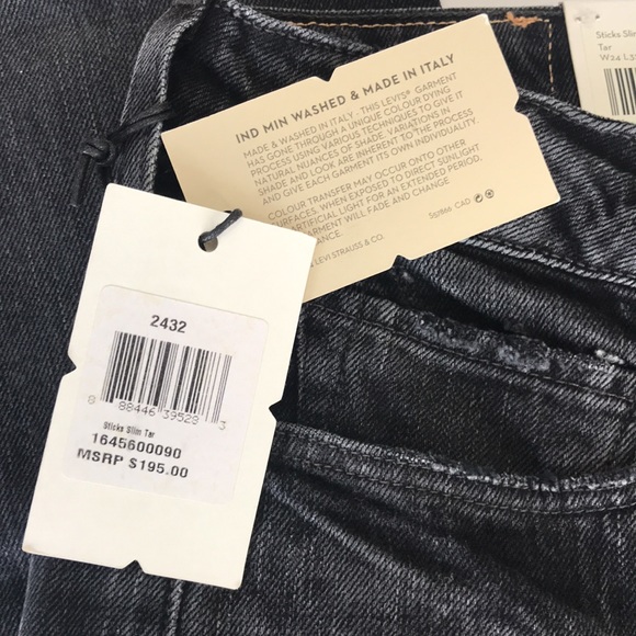 Levi’s Made & Crafted Sticks Slim Jeans in “Tar” Size 24x32 ITALY MADE NWT - Picture 4 of 12